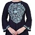 Embroidered umbrella dress abaya- Navy Blue